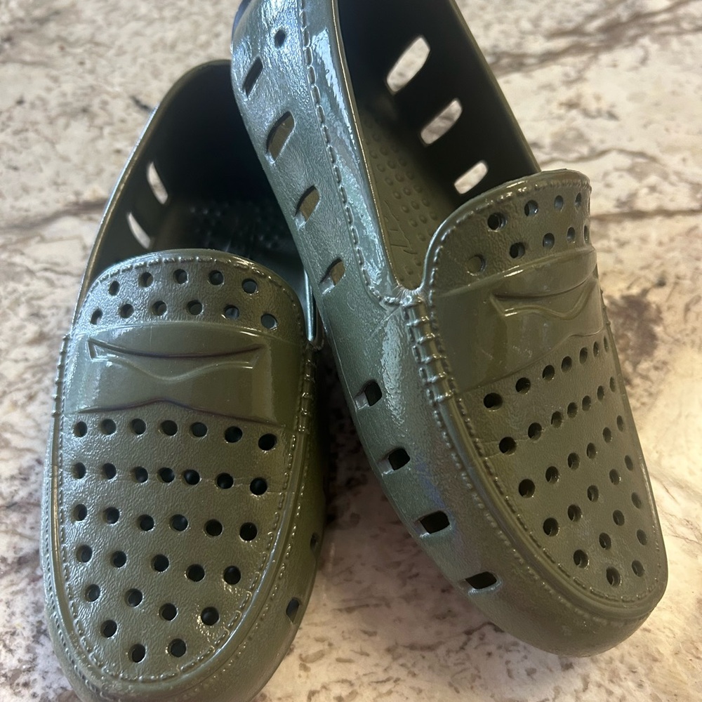 Kids Olive Green Water-Resistant Slip-On Shoes